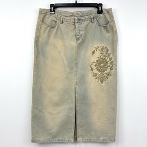 VTG Y2K Lucia Figueredo Denim Skirt Womens 44 Western Boho Country‎ Studs Rodeo